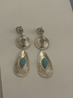 Ohrringe Silber mit Türkis und Chalcedon 6.7 cm neu!