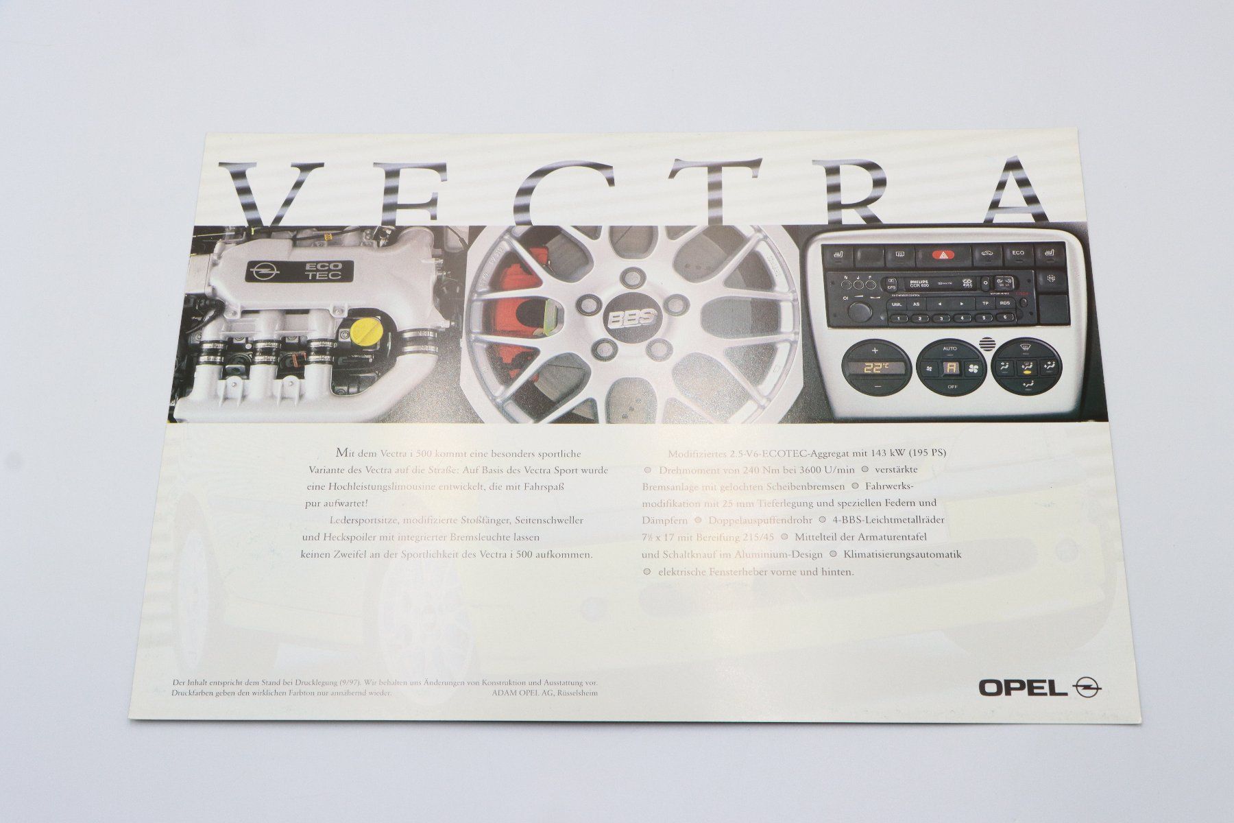 Opel Documenti: Opel Vectra i500 Studie 1997 Prospekt – Usato da Bühl b.Aarberg venduto da Collectorpassions 3