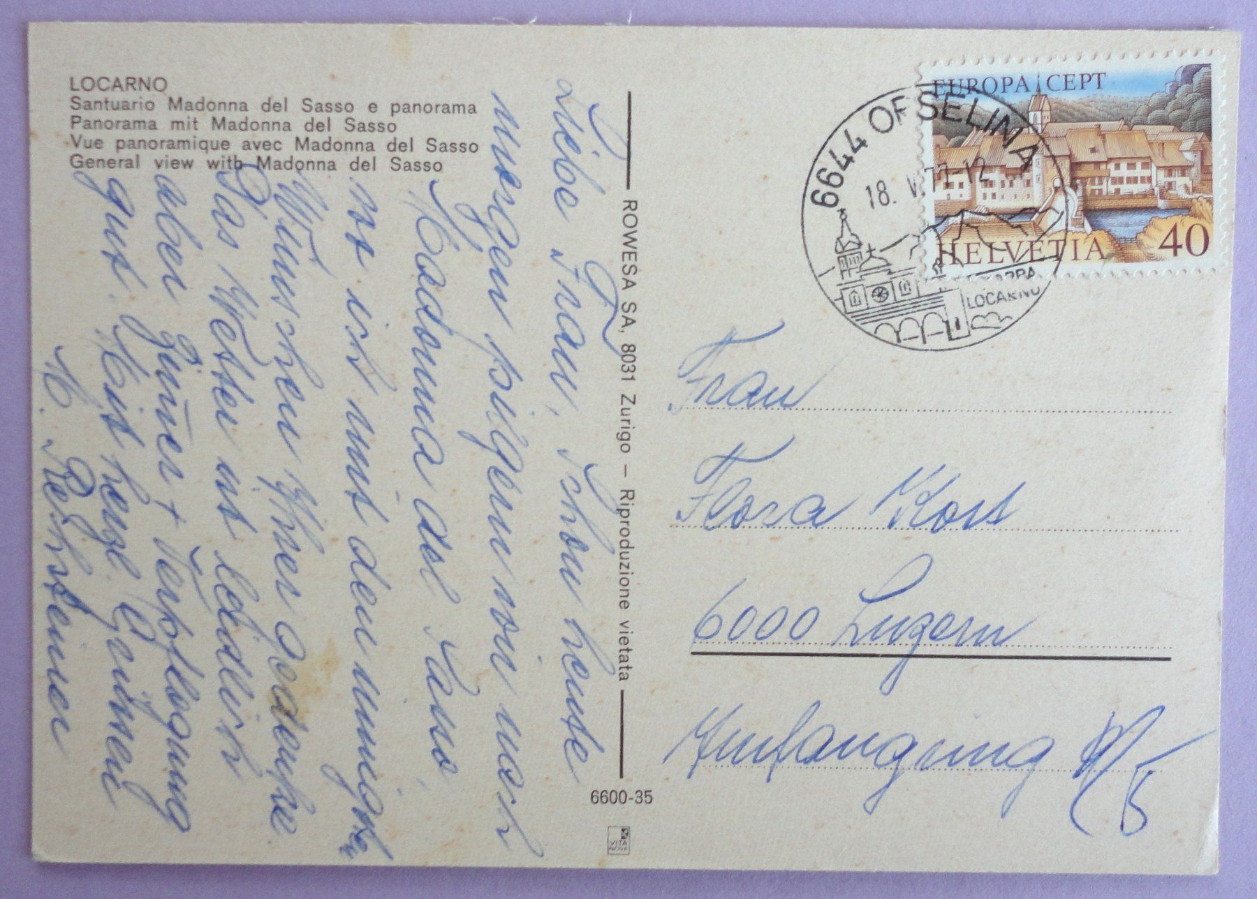 Cartoline postali: Locarno - Madonna del Sasso e panorama – Usato da Fétigny venduto da Billy2miny 1