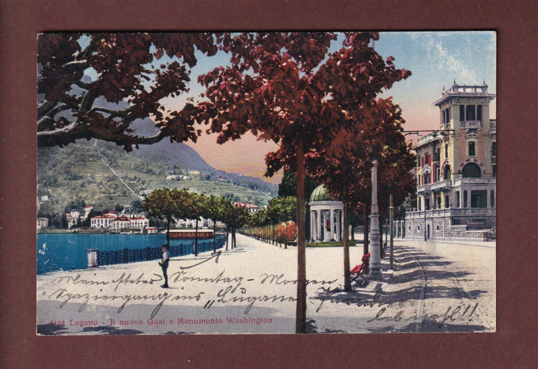 Ansichtskarten: LUGANO - Quai Monumento Washington - 1919 – Gebraucht aus Pully von nicecards