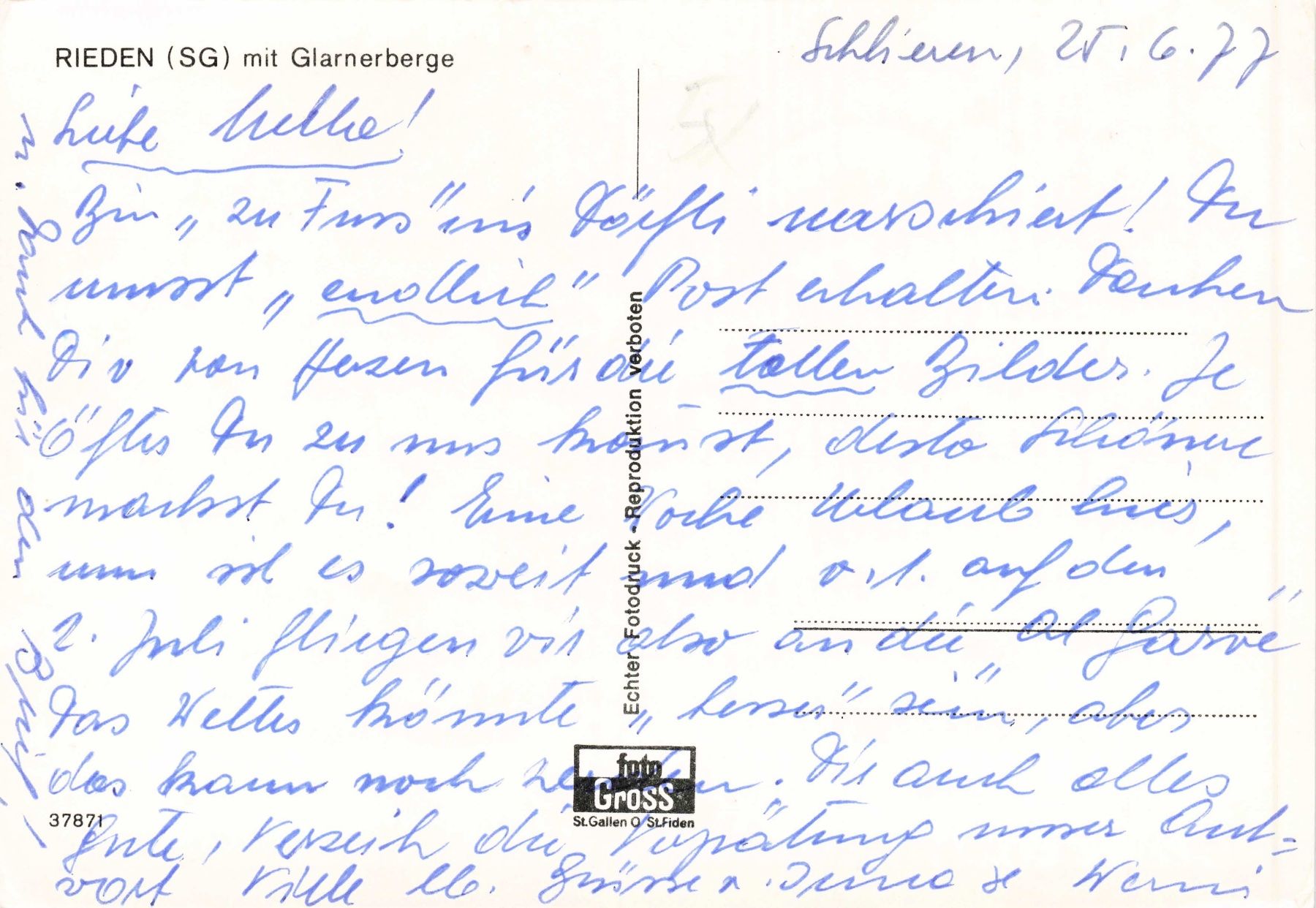 Cartoline postali: Rieden mit glarnerberge G – Usato da Biasca venduto da Blenio71 1