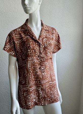 Vintage Devernois Paris Brown Print Blouse, Size 40