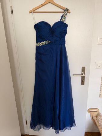 Blaues Abendkleid mit Strass, Grösse 36-38