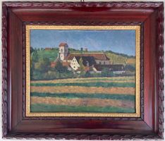 Ölgemälde - Landschaft mit Dorf