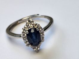 Echter Saphir Ring 925 Silber mit Zirkonia, Gr. verstellbar