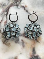 Swiss Blue Topazes & Aquamarines Black SS925 Dome Earrings