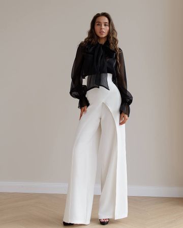 White High Waisted Palazzo Trousers with wide Belt size. XS