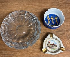 Aschenbecher Set 3tlg Kristall & Porzellan Vintage