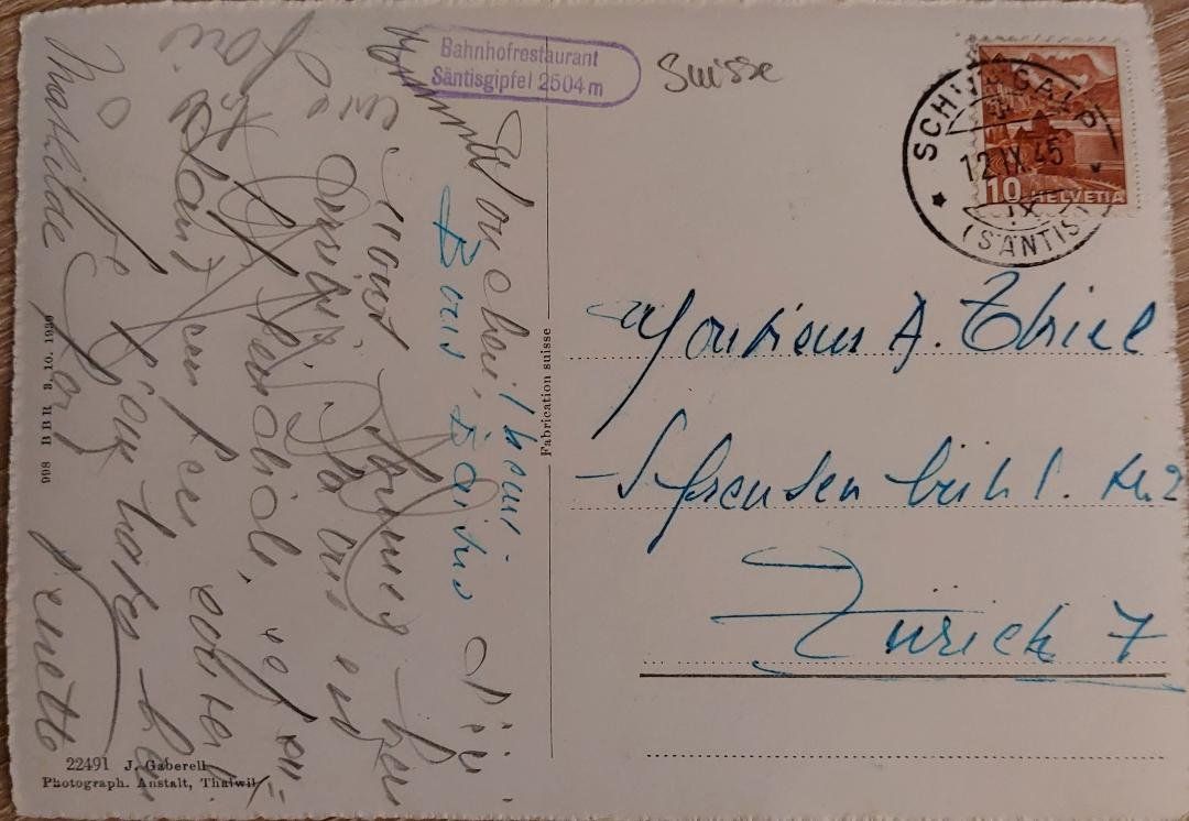 Ansichtskarten: SÄNTIS  -  Schwebebahn -  1945 – Gebraucht aus Delémont von Domdom1 1