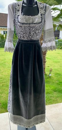 Dirndl Abend Kleid Brokat silber/grau Lurex Spitze Gr. 36/38