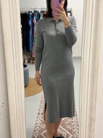 Esprit Graues Strickkleid mit Polokragen M Baumwolle langarm