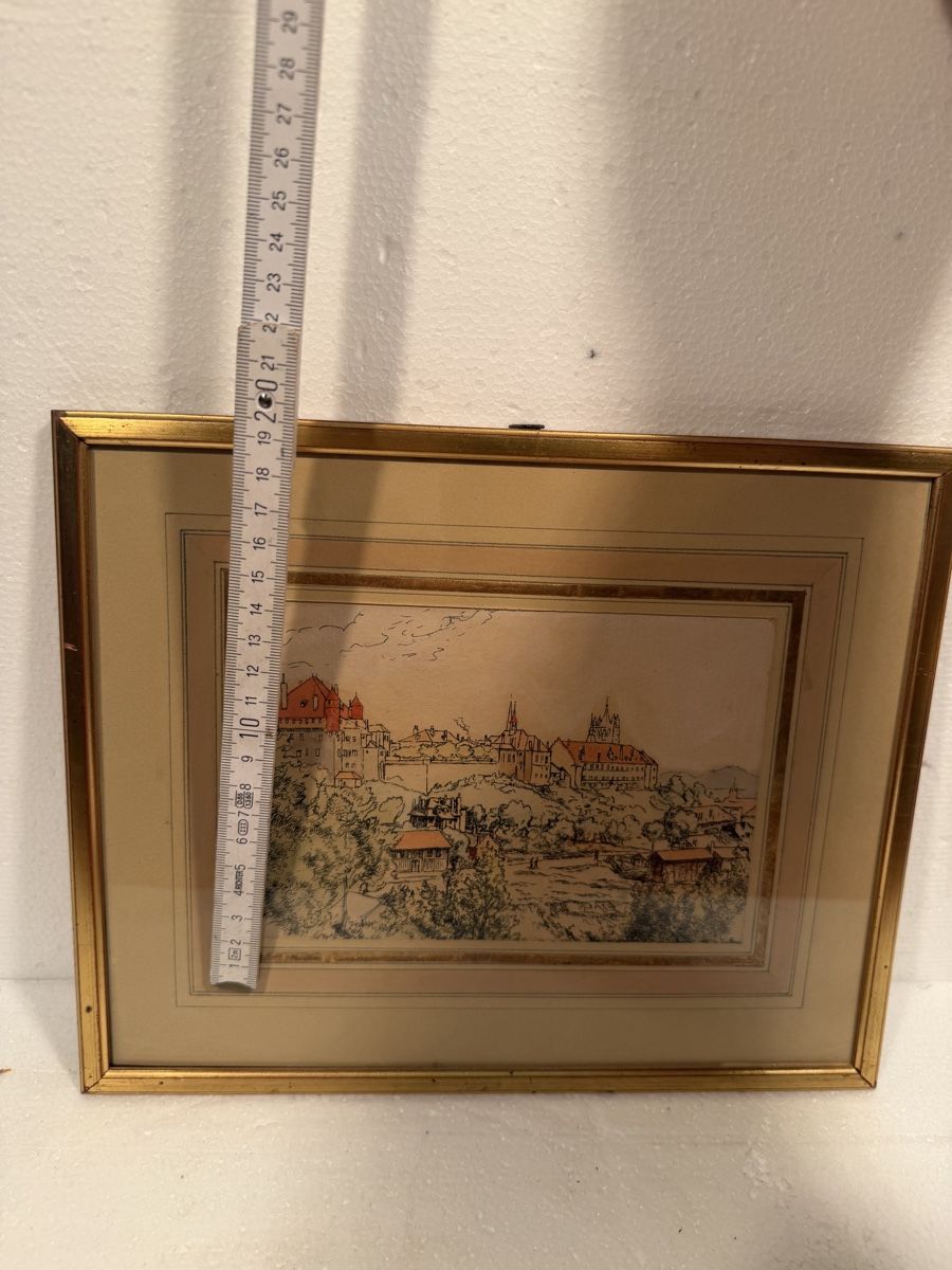 Dipinti: Framed Print Lausanne Landscape View Gold Frame – Usato da Lausanne venduto da artnouveau04 3