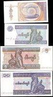 MYANMAR - 4 BANKNOTEN,  50 PYAS - 10 KYATS 1994 + 96, UNZ