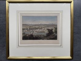 Schöner Stahlstich Die Stadt Aarau von Norden
