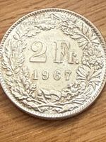 2 Franken Muenze 1967 Helvetia guter Zustand. silber