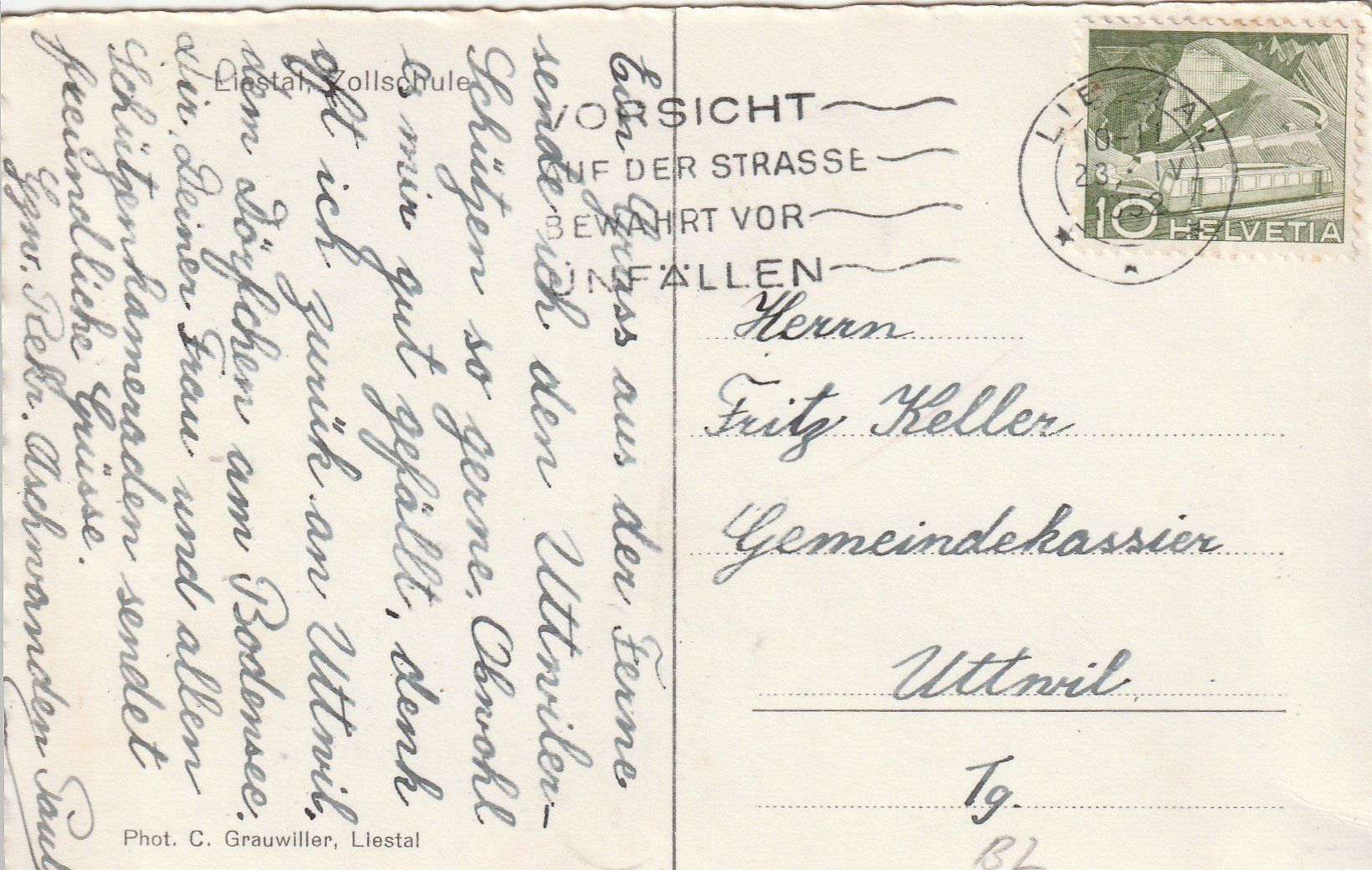 Cartes postales: Liestal-Zollschule-1952 – D'occasion à uttwil par Koehlerfred 1