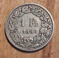 Schweizer 1 Franken Münze 1886 B Helvetia Silbermünze