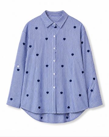 Chemise rayée Made in Italy avec cœurs brodés