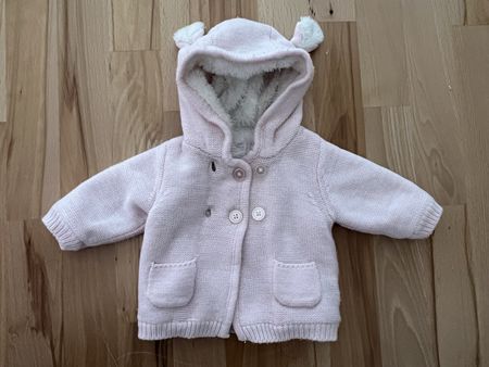 Baby Strickjacke mit Kapuze rosa Grösse 62