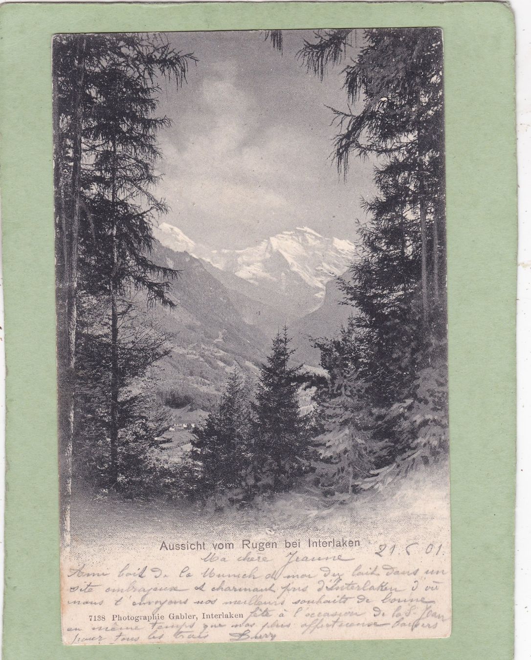 Cartoline postali: Aussicht vom Rugen bei Interlaken 1901 – Usato da Herisau venduto da Lisegrat2008