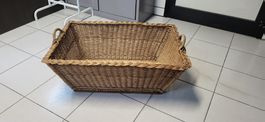 Grosse Vintage Weidenkorb Wäschekorb Holzkorb
