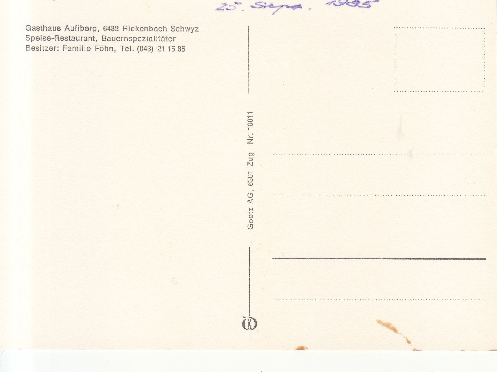 Cartoline postali: Rickenbach Aufiberg 1985 – Usato da Bürglen TG venduto da StampGraf 1