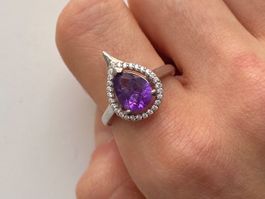 Silber 925 Amethyst Tropfen Ring