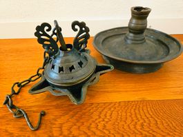 orientalisch Indien Asia Öllampe Deko Laterne antik Bronce