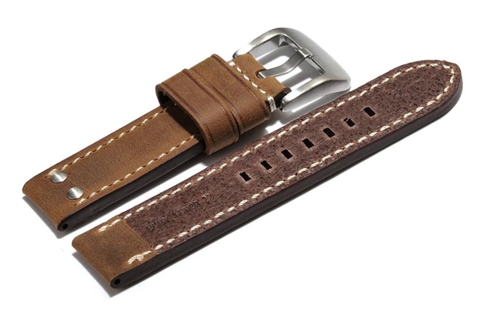 Bracciali & Braccialetti: Uhrenarmband extra stark Leder Vintage 2 Niet 24mm hellbraun – Nuovo e nell'imballaggio originale da Wittenbach venduto da uhrenzubehoer24 1