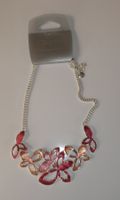 Collier fleurs rouges et argenté Bijou neuf