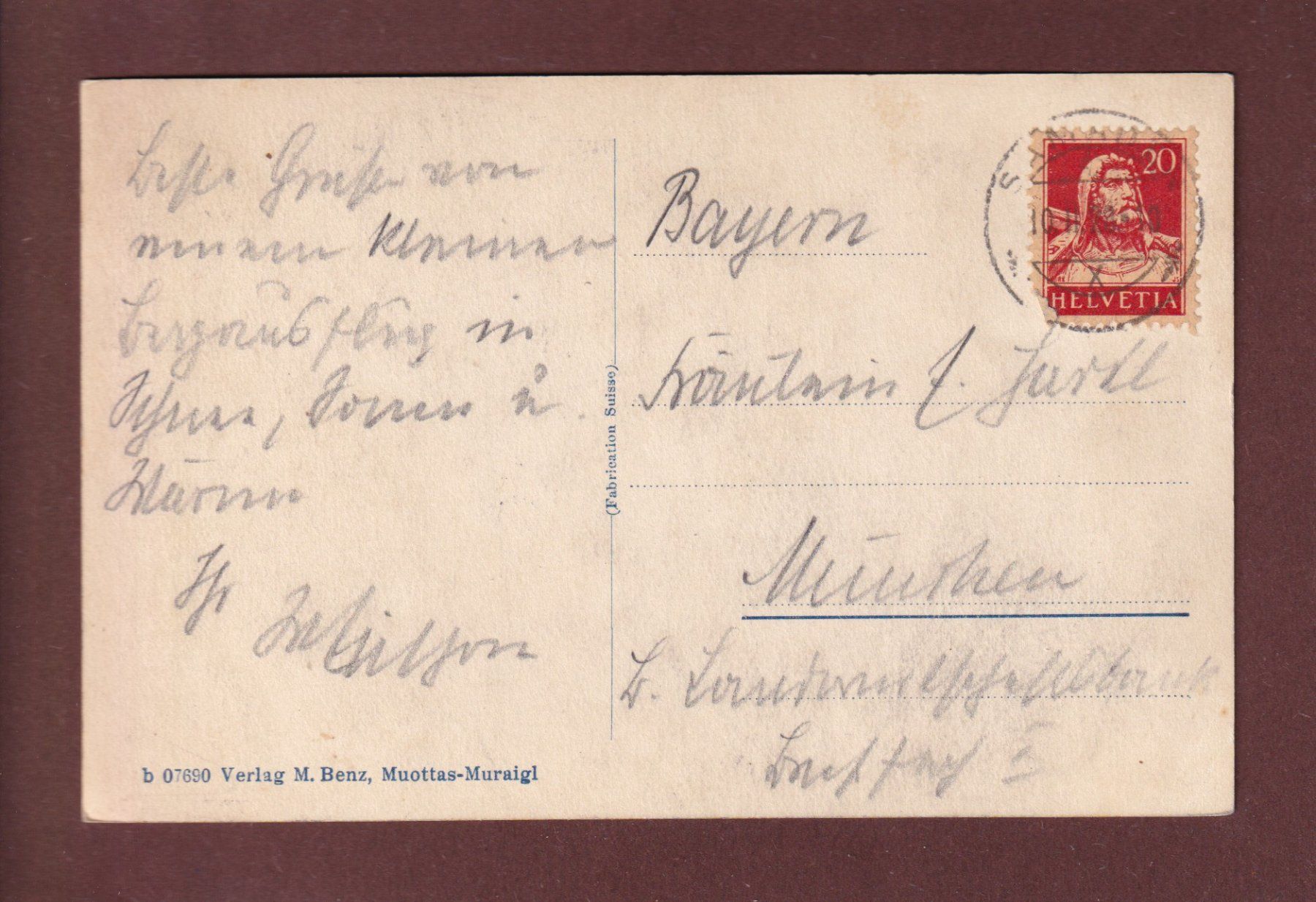 Ansichtskarten: MUOTTAS MURAIGL - 1928 // Eckbug // – Gebraucht aus Pully von nicecards 1