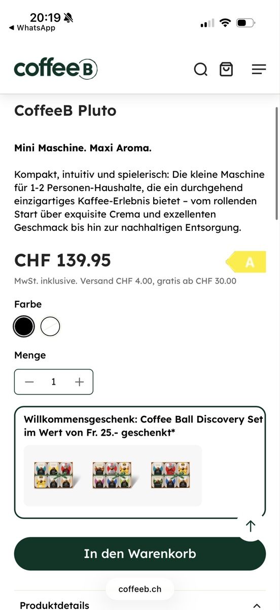 Coffee B Macchine per caffè & Macchine per espresso: Kaffemaschine CoffeB Pluto (neu&verpackt) – Nuovo e nell'imballaggio originale da Münchenstein venduto da Daffr 2