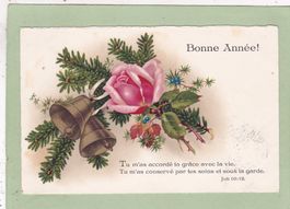 Kitsch Tannenzweig Glocken Rose Bonne Année 1932