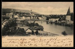 AK Solothurn, Stadtansicht mit Aare und Brücke