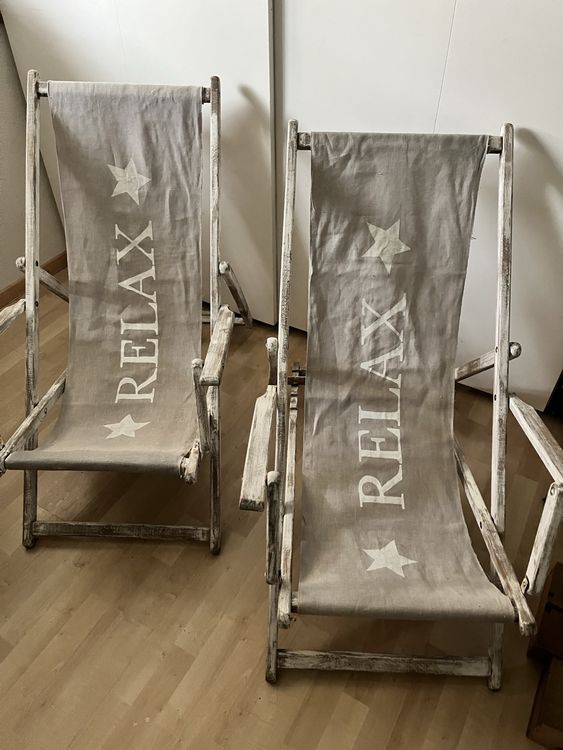 Chaises longues: Liegestuhl antik mit Schriftzug relax 2stück – D'occasion à Hochfelden par Michou7 2