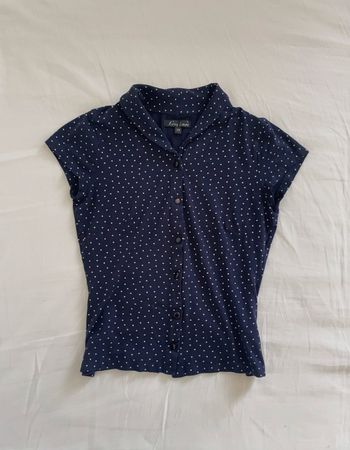 Navy blue polka dot button top