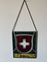 Glasbild Schweiz Wappen, Vintage Fensterdeko, Top Zustand!