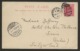 1902 1d Postkarte König Edvard VII, in die Schweiz