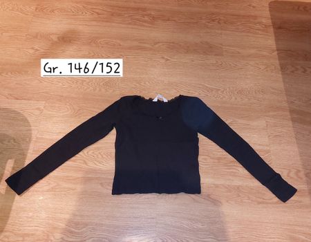 Langarmshirt, Mädchen, Gr. 146/152, Schwarz u. grau