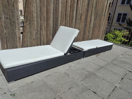 Liegestuhl Rattan mit Auflagen verstellbar 2 Stück
