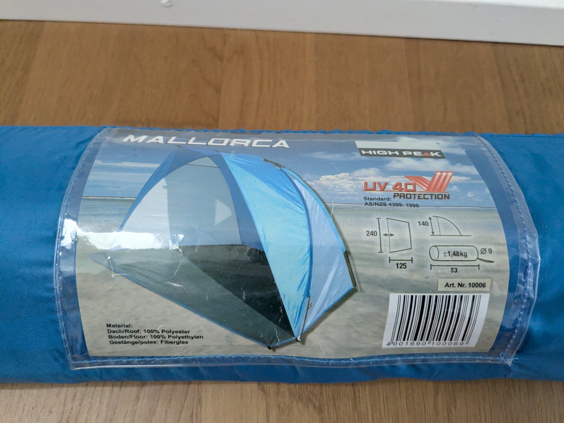 High Peak Palma Pop-Up Strandmuschel – Blau/grau, UV40, Mit Sandtaschen, 130x100x110 Cm