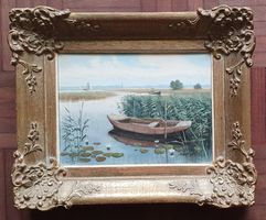Bild,Öl auf Leinwand, Uferlandschaft, Willem Jacobus Alberts