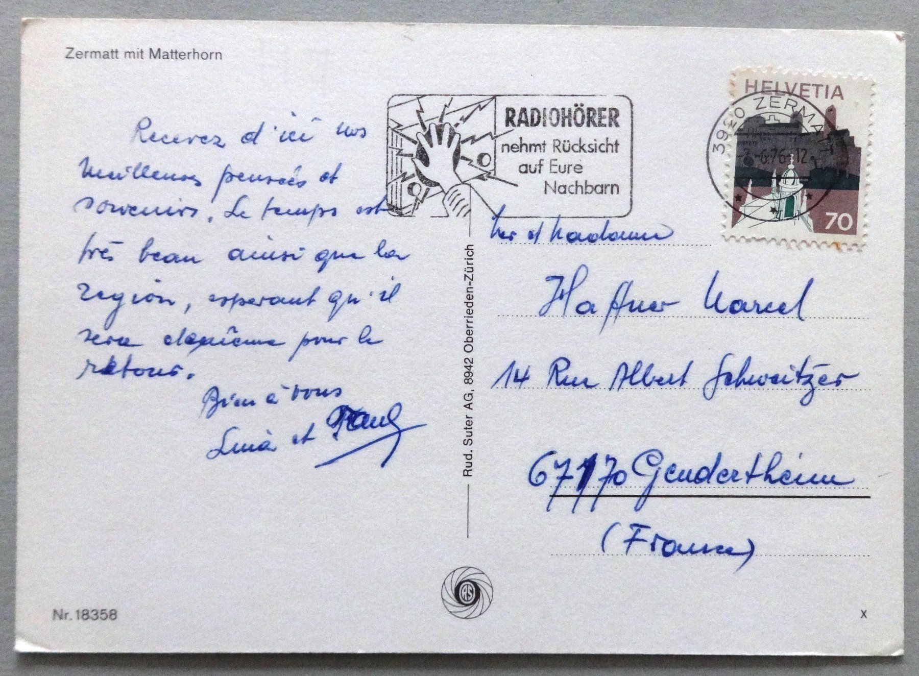 Cartoline postali: Zermatt mit Matterhorn – Usato da Fétigny venduto da Billy2miny 1