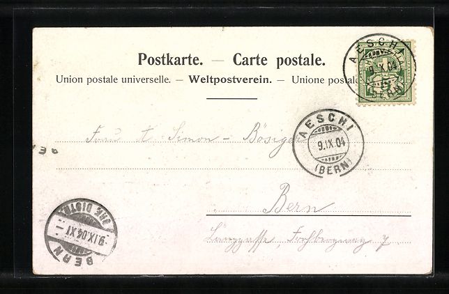 Cartoline postali: Aeschi, Ortspartie mit Kirche, 1904 – Usato da Berlin venduto da bartko-reher 1