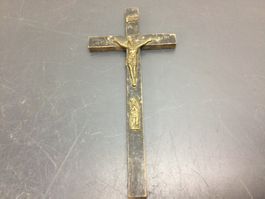 Antikes schlichtes Sterbe Ablass Holz Kreuz mit Jesus