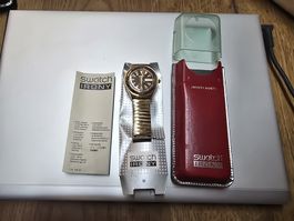 Vintage Swatch Irony Gold Uhr mit Box & Hülle 
