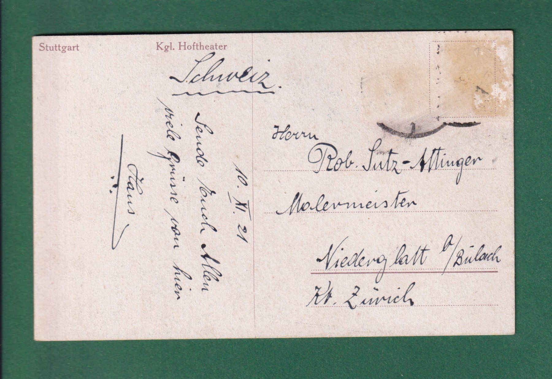 Cartoline postali: STUTTGART - Hoftheater - 1921 – Usato da Pully venduto da nicecards-shop 1