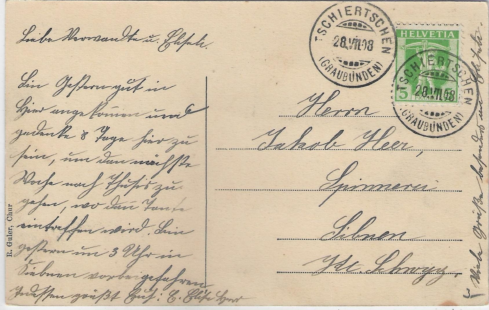 Cartoline postali: Tschiertschen - Generalansicht – Usato da Ettingen venduto da Kartenplanet 1