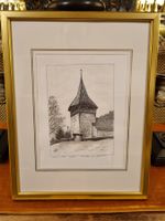 Originale Grafik, signiert, 82/100, Kirche in Saanen