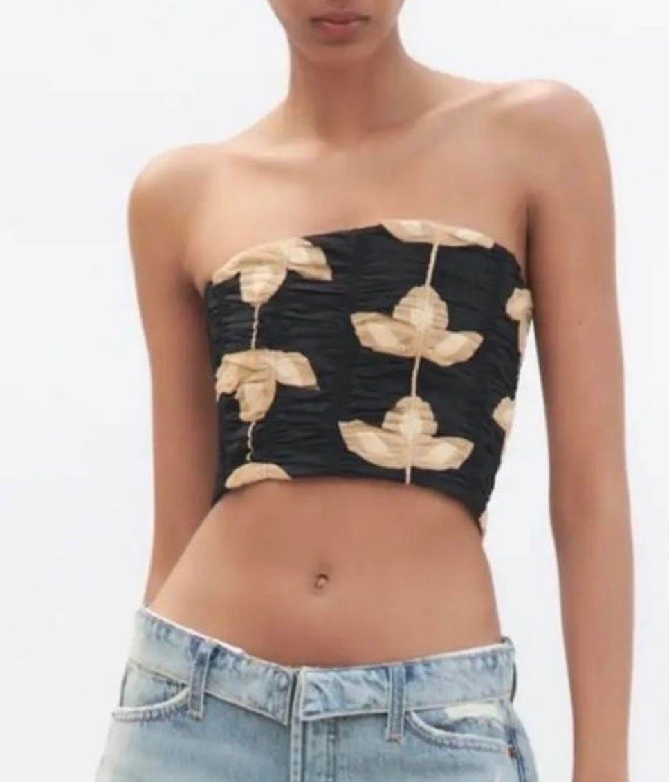 Zara Top: Zara Bustier mit Blumenmuster schwarz/beige S drop Top – Nuovo (secondo la descrizione) da Regensdorf venduto da secondchancefashion